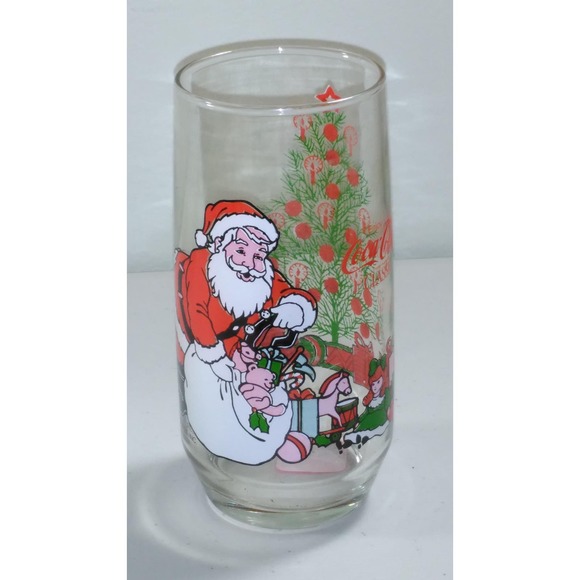 Coca-Cola Classic Santa Claus 9" Drinking Glass McCory Stores Inc Water Tumbler - Picture 1 of 5